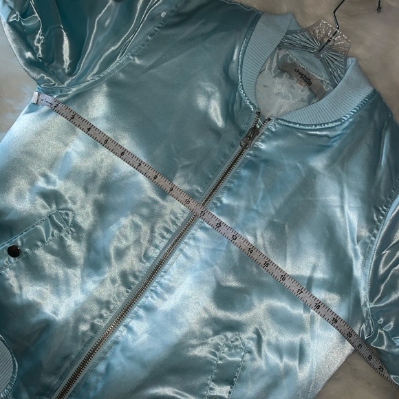 🔹BABY BLUE BOMBER JACKET, Satiny, Charlotte Russe - Picture 8 of 16